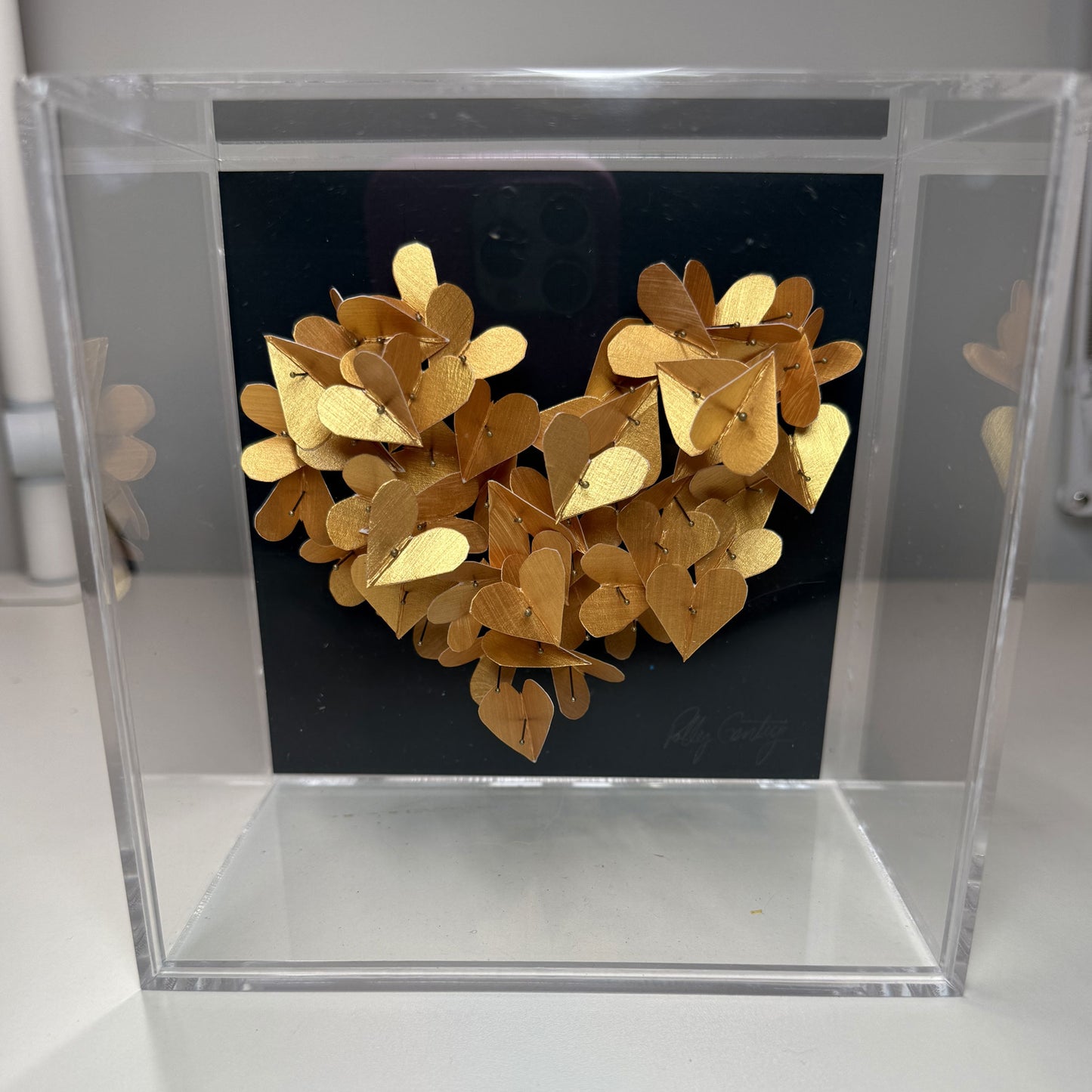 Golden Elegance - Pinned Heart Shadow Box