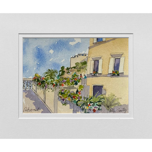 Terrace View, Dubrovnik, Croatia Watercolor Painting